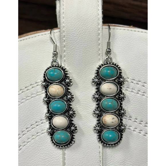 NEW STERLING KREEK cinco stone dangle earrings in turquoise - Picture 1 of 1